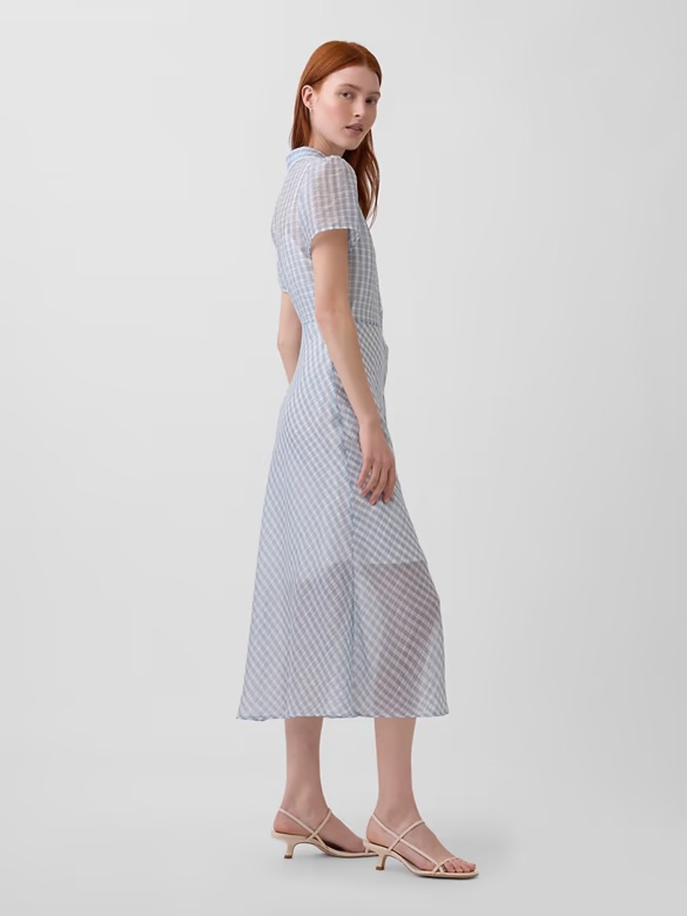 NEW! GAP Sheer Button-down Dolman Blue Gingham Midi Shirtdress - Small 🍓2️⃣ - Picture 3 of 6